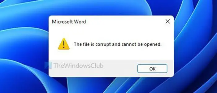 The file is corrupt and cannot be opened in Word, Excel, PowerPoint