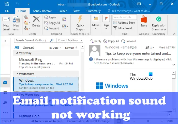 Le Son De La Notification Par E-Mail Ne Fonctionne Pas Outlook