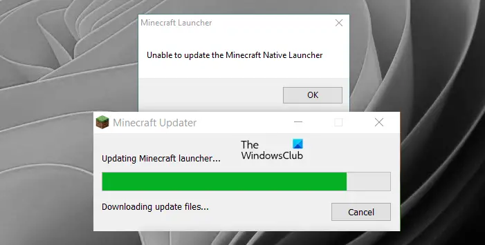 unable to update minecraft native launcher windows
