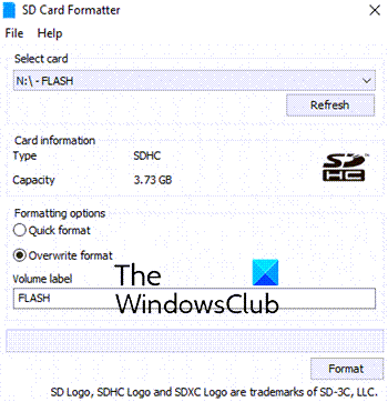 windows unable to format sdhc card