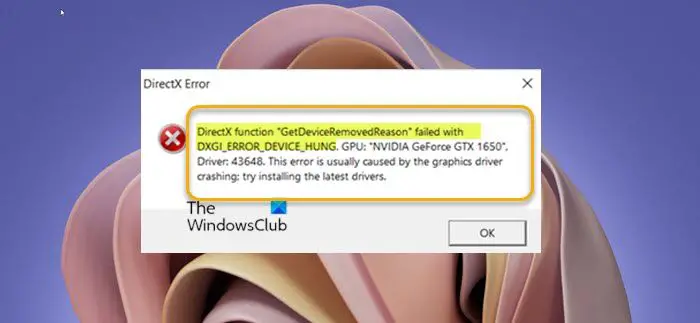 Ошибка функции DirectX GetDeviceRemovedReason из-за ошибки DXGI