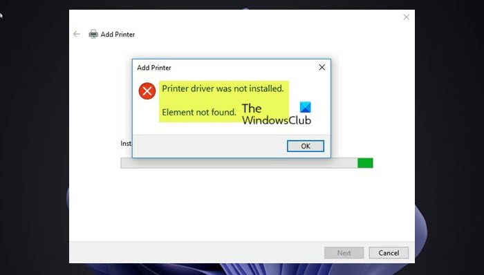Printer driver was not installed  Element not found - 34