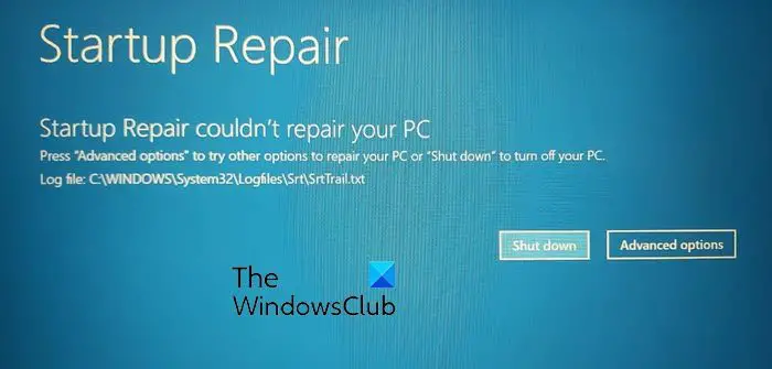 Startup Repair couldn't repair your PC