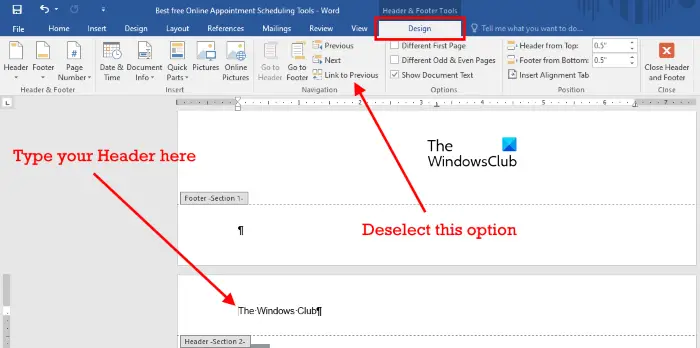 How To Put Headers And Footers On Certain Pages In Word