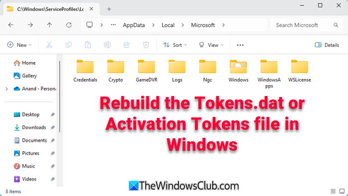 rebuild the Tokens.dat or Activation Tokens file in Windows