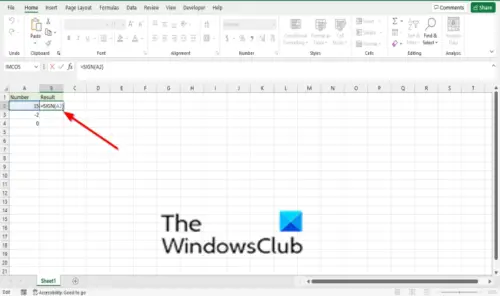 How to use the SIGN function in Excel