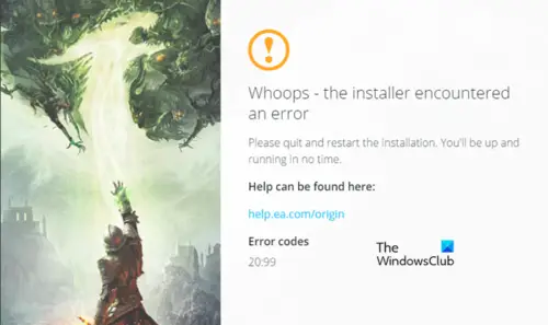 Origin Error Code 20 99