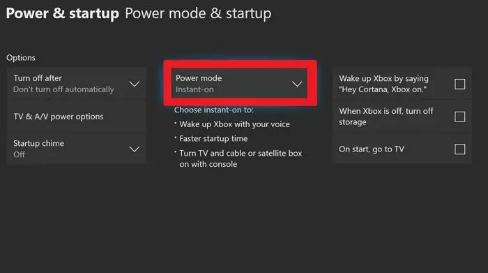 xbox one instant power on mode
