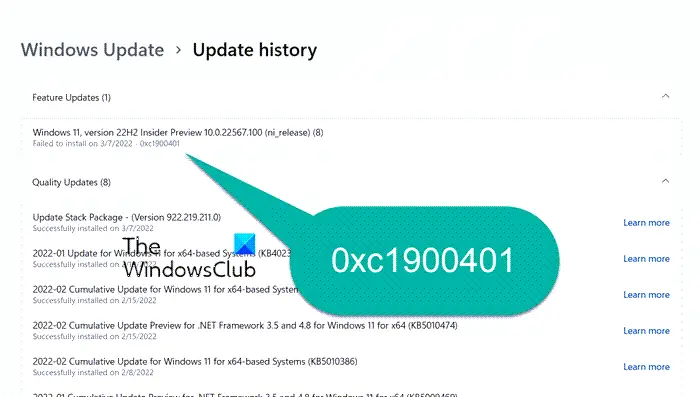Исправить ошибку Центра обновления Windows 0xc1900401