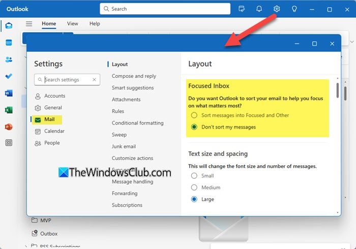 Focused Inbox feature in new Outlook App