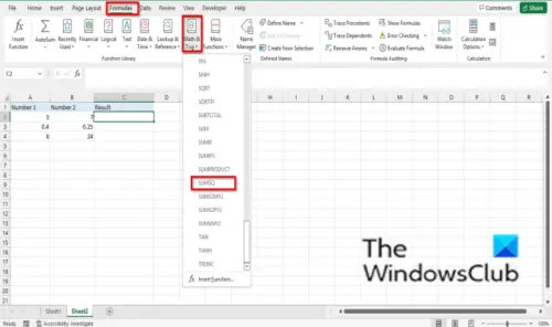 How to use the SUMSQ function in Excel