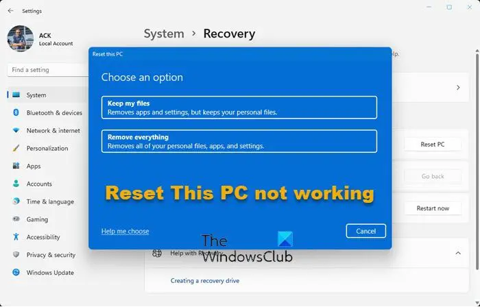 Réinitialiser Ce Pc Ne Fonctionne Pas