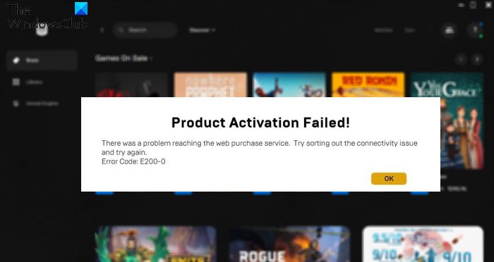 epic games product activation failed e150 2024