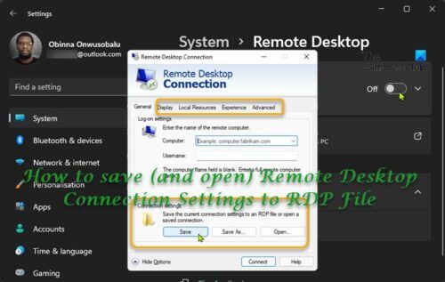 Save Remote Desktop Connection Settings To RDP File In Windows 11/10