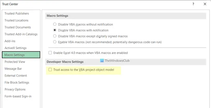 OfficeアプリでVisualBasicProjectへの信頼アクセスを有効または無効にする方法