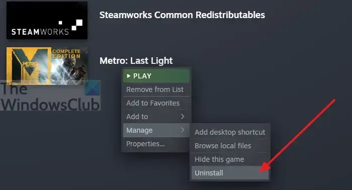 uninstall steam games