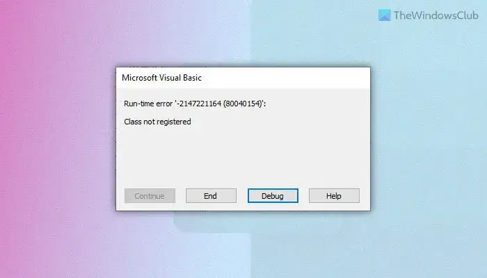 Fix VBA Run-time error Class not registered in Excel