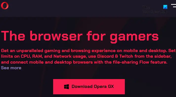 for windows download Opera GX 102.0.4880.82