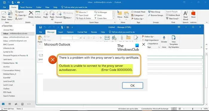 Outlook is unable to connect to the proxy server autodiscover