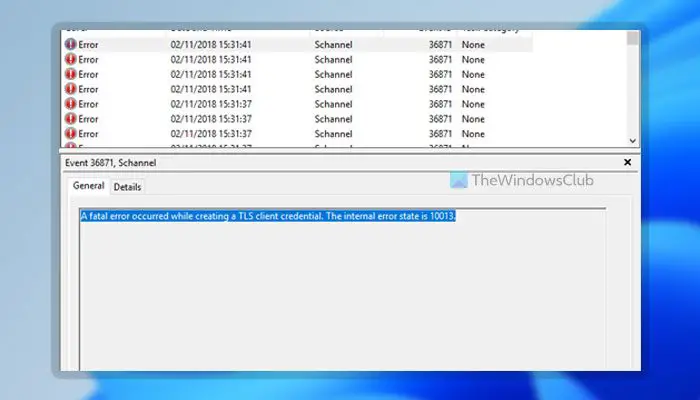 A fatal error occurred while creating a TLS client credential