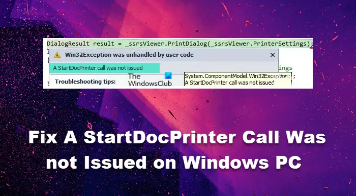 Исправление вызова StartDocPrinter не было выполнено на ПК с Windows