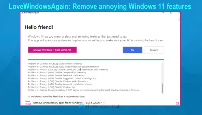 Supprimer Les Fonctionnalités Gênantes De Windows 11 Avec Lovewindowsagain