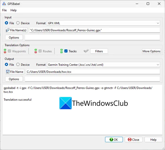 How to GPX to TCX in Windows 11/10
