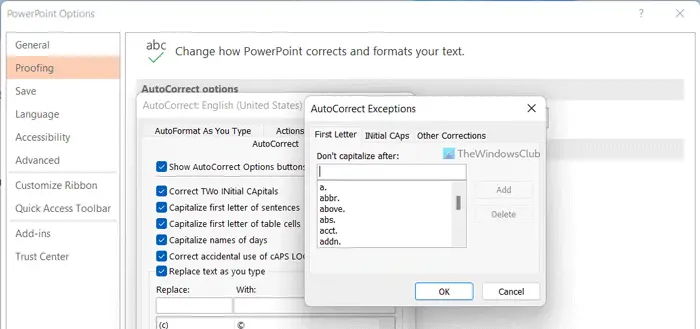 How to add or remove AutoCorrect exceptions in Word, Excel, PowerPoint