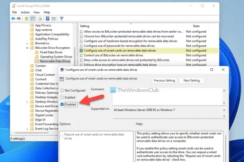 Prevent Users From Using Smart Cards On Bitlocker Removable Drives