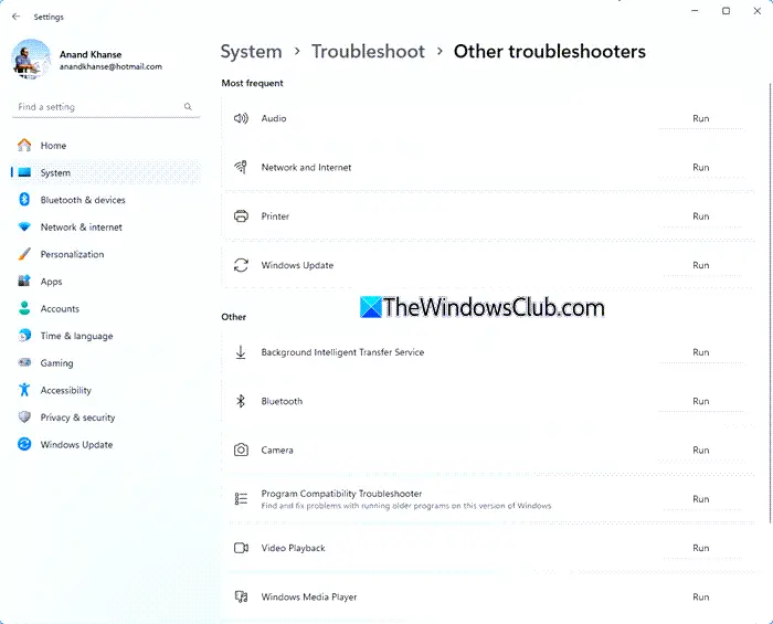 run windows troubleshooters from settings