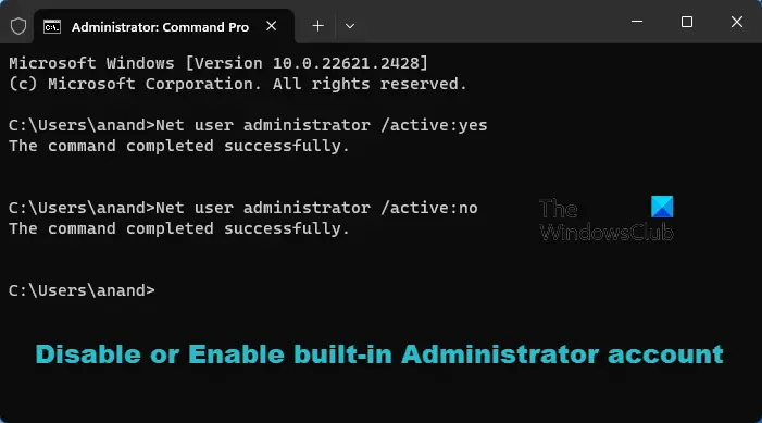 Disable or Enable built-in Administrator account
