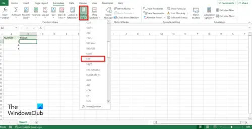 How to use the EXP function in Excel