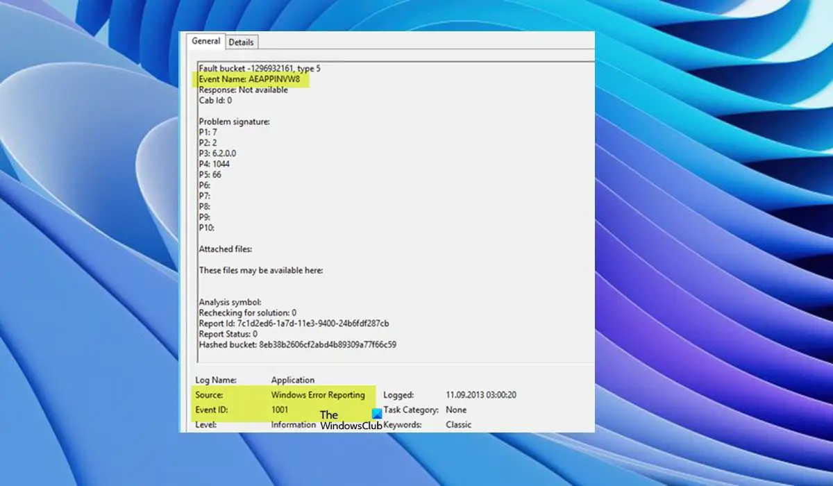 Windows Error Reporting Event ID 1001