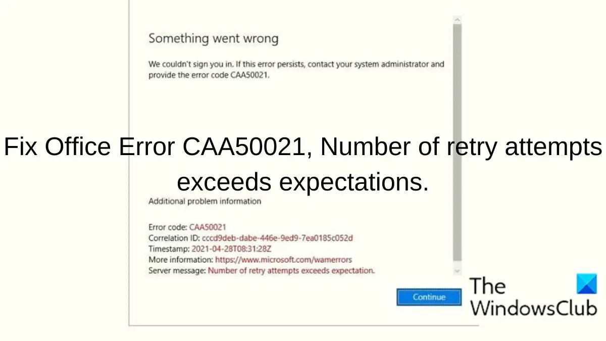 Исправление ошибки Office CAA50021, количество повторных попыток превышает ожидаемое.