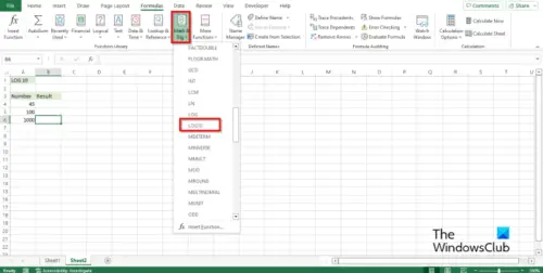 How to use the LOG and LOG10 function in Excel