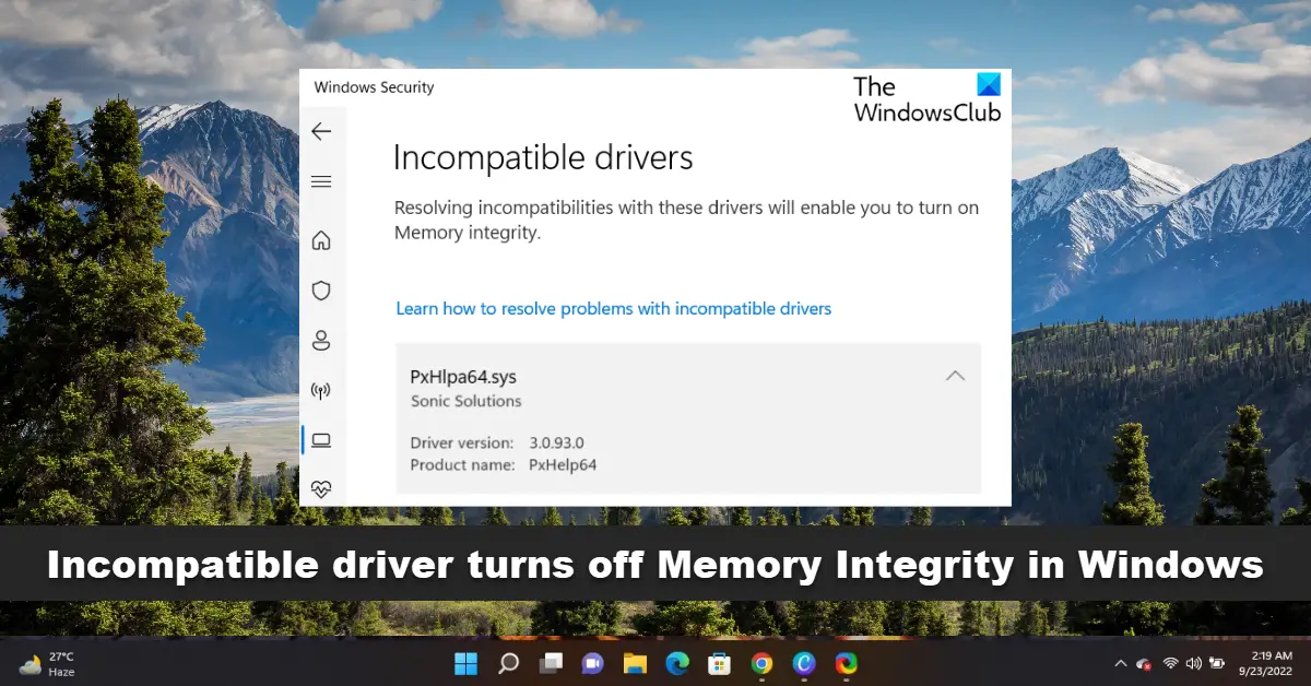 Несовместимый драйвер отключает целостность памяти в Windows 11