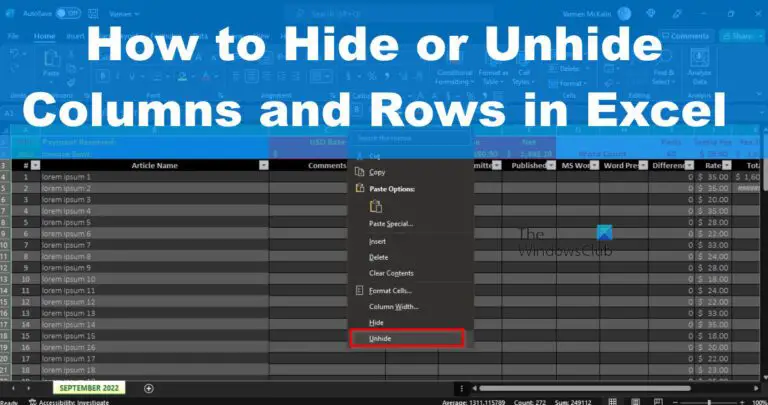 How To Hide Or Unhide Columns And Rows In Excel 6595