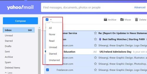 how to delete a bunch of emails at once on yahoo mail