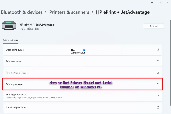 find Printer Model and Serial on Windows 11/10