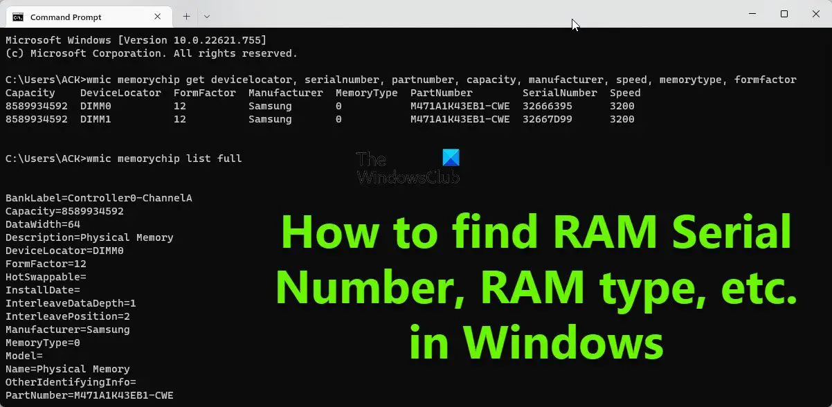 How to find RAM Serial Number, type, etc. in Windows 11/10