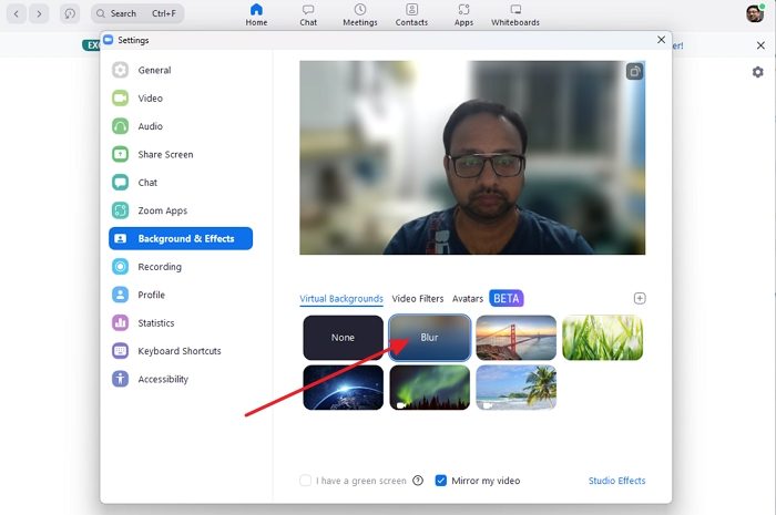 How to blur the Background in Zoom meeting on laptop