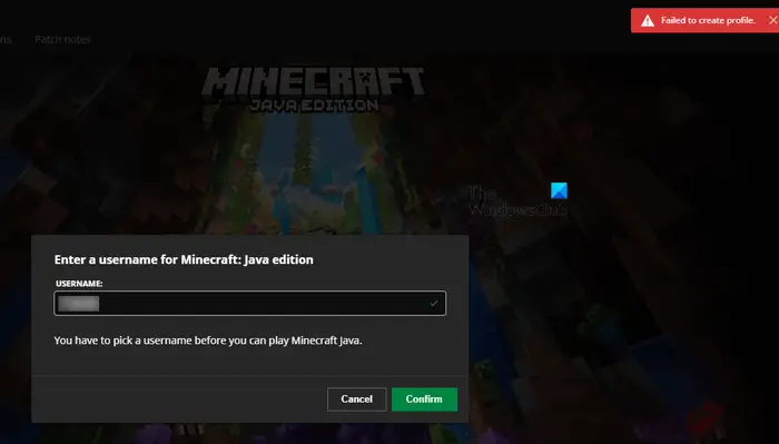 Не удалось создать ошибку профиля в Minecraft