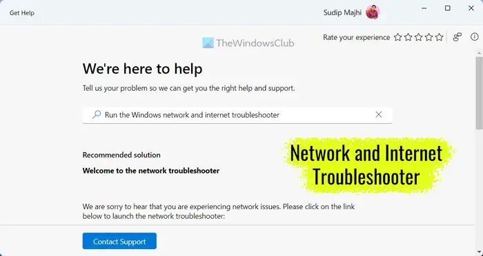 Cómo ejecutar Obtenga ayuda para la resolución de problemas de red e Internet en Windows 11