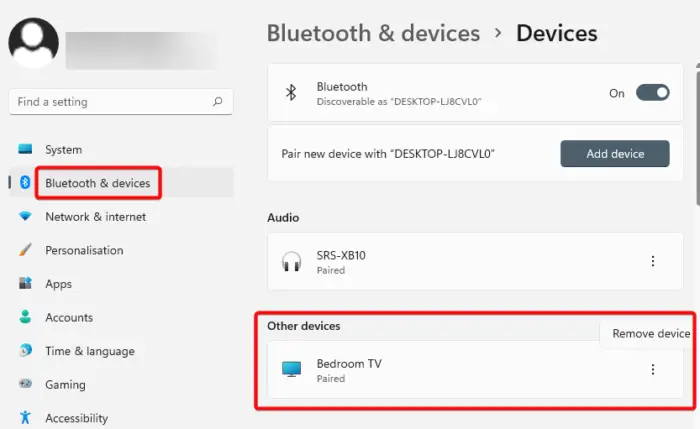 remove bluetooth device