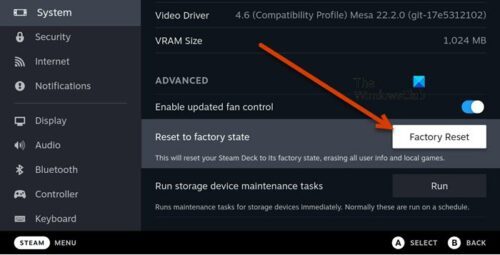 How To Reset Steam Deck