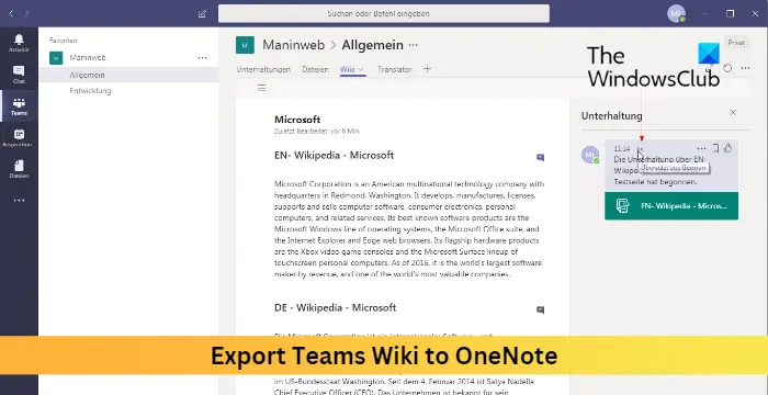 Teams-Wiki Zu Onenote