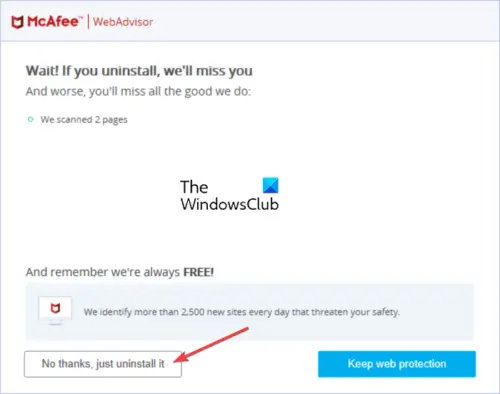 How to remove McAfee WebAdvisor from Windows 11/10