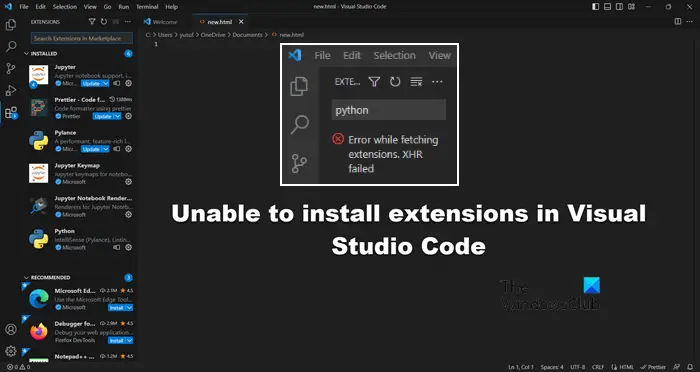 Unable to install extensions in Visual Studio Code