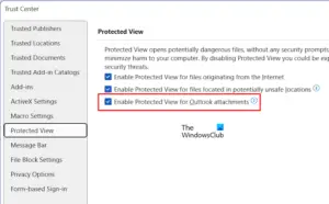 enable protected view for outlook attachments registry