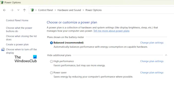 Power Plans in the Control Panel